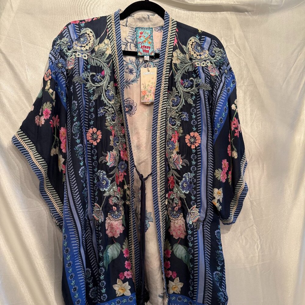 Johnny Was Navy Floral Embroidered Kimono Tunic